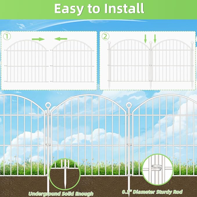 Decorative Garden Fence 24in x20ft, 10 Pack No Dig Fence Animal Barrier - Image 8