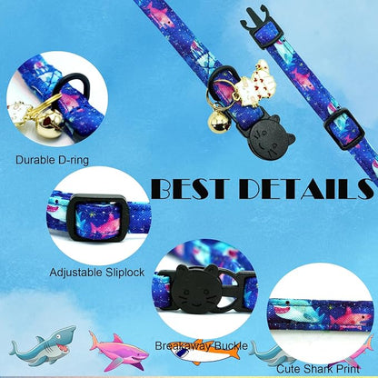Elegant little tail 2 Pack Cat Collar-Dinosaur & Shark Cotton Breakaway Cat - Image 2