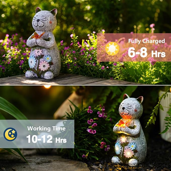 Solar Garden Statue Cat Figurine – Outdoor Decoration - Image 4