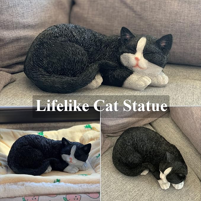 Cat Statue Outdoor Cat Figurines Garden Decor, Sleeping Tabby Statues - Image 7