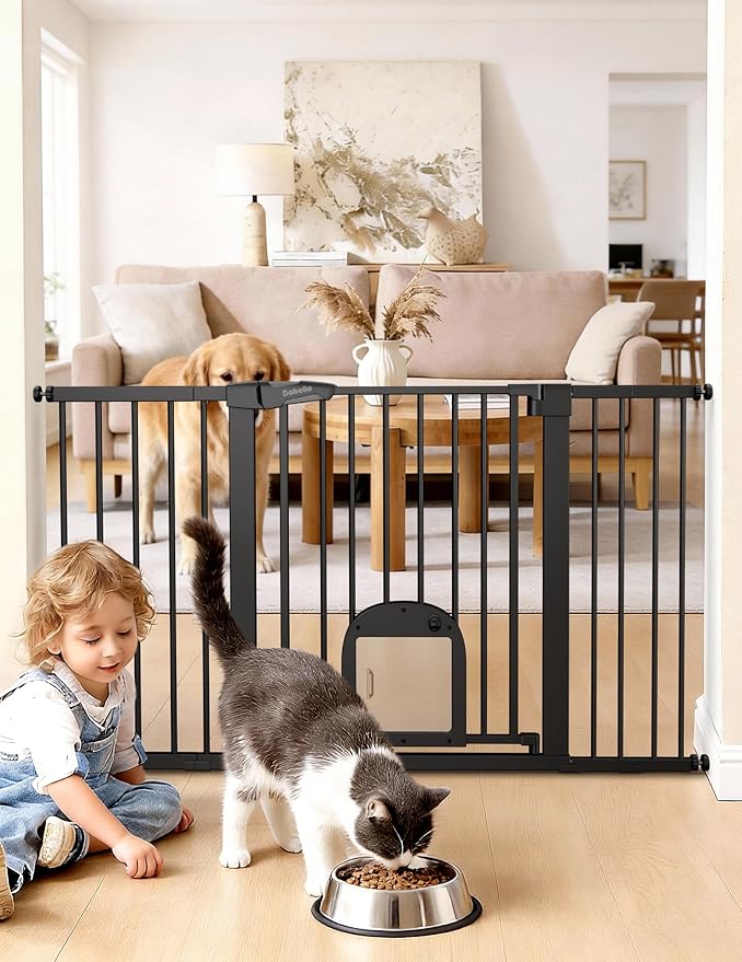 Babelio Baby Gate with Cat Door, CatPrivilege Ⅲ, Extra Wide 29-55" Cat Gate by BABELIO