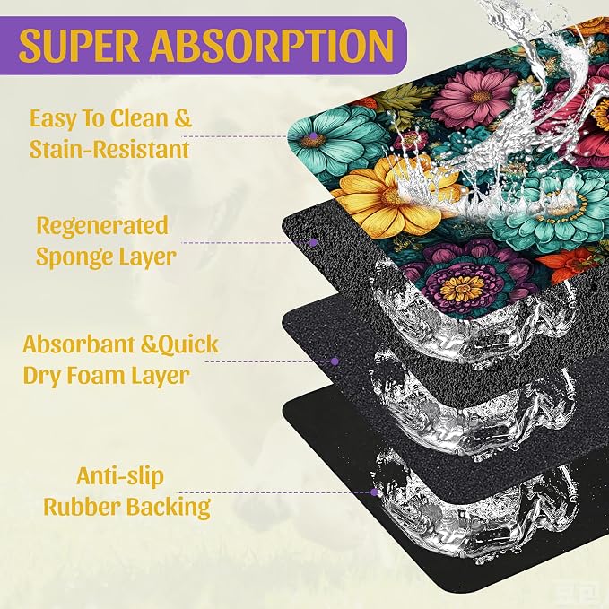 Vintage Floral Pet Feeding Mat, Fast-Dry Absorbent Dog and Cat Bowl Mat - Image 3