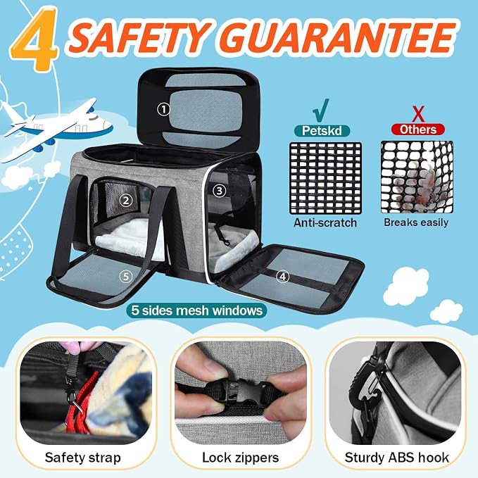 Petskd Top-Expandable Pet Carrier 17x12x8.5 Inches JetBlue Allegiant Spirit - Image 5