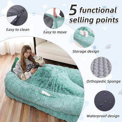 Human Dog Bed, Washable Faux Fur Pet Bed - Image 3