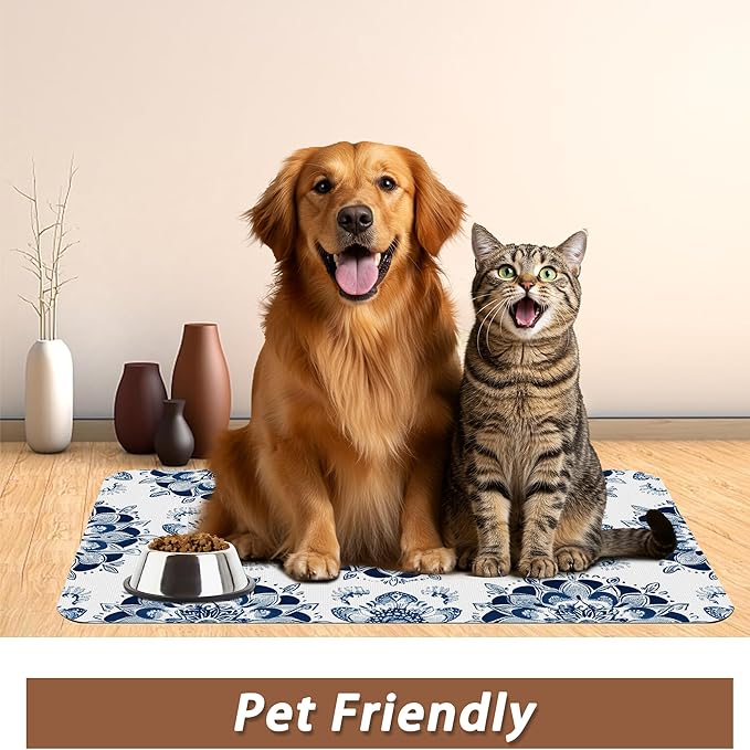 Mandala Flower Dog Food Mat for Floors, Cat Dog Bowl Mats for Food and Water - Image 6