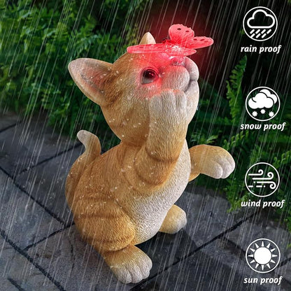Solar Garden Statue Cat Figurine, Resin Cat Statue Playing Butterfly, Outdoor - Image 7