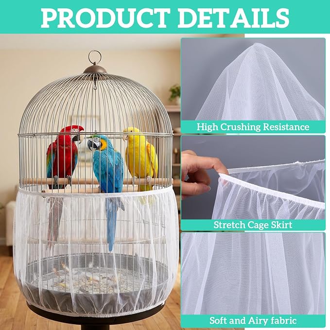 2 Pcs Bird Cage Cover Universal Bird Cage Seed Catcher, Breathable Nylon Mesh - Image 3