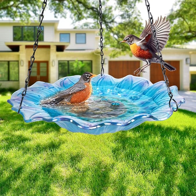 VCUTEKA Bird Bath, Glass Hanging Bird Baths - Image 3