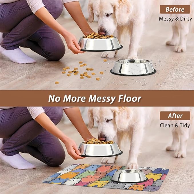 Funny Cats Family Dog Cat Food Mat, Absorbent Pet Feeding Mat - Image 5