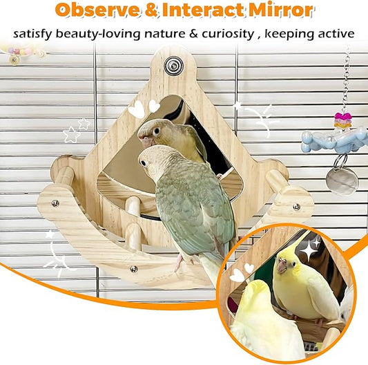 Bird Perch Toy with Mirror for Cage, Interactive Rocking Parakeet Toys and - Image 2