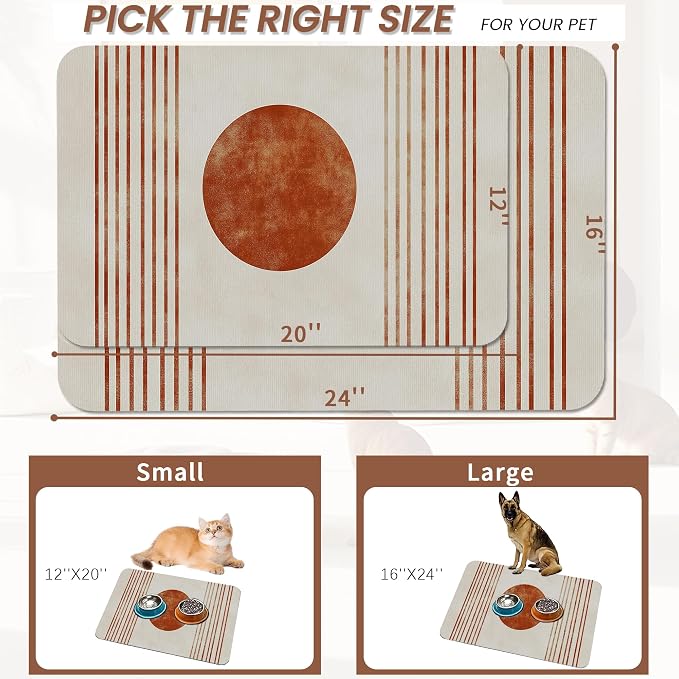 Sun Boho Dog Food Mat for Floors, Absorbent Quick-Dry Pet Feeding Mat, Cat Dog - Image 2