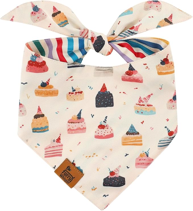 Birthday Dog Bandanas Extra Large, Reversible Colorful Cakes Stripes, Soft by FurryWhisper