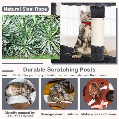 Heavy Duty Cat Tree Tower, Cat Condo, Hanging Ball, Dark Grey - Image 5