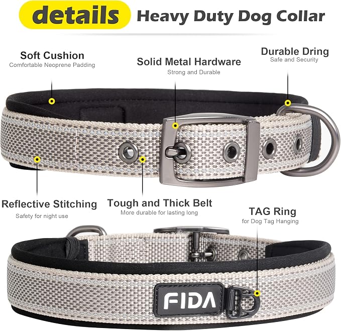 Fida Heavy Duty Dog Collar, Ultra Comfortable Soft Neoprene Padded, Adjustable - Image 3