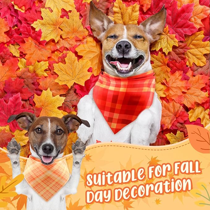 Abbylike 50 Pcs Orange Plaid Dog Bandanas Bulk Check Pattern Bandanas - Image 2