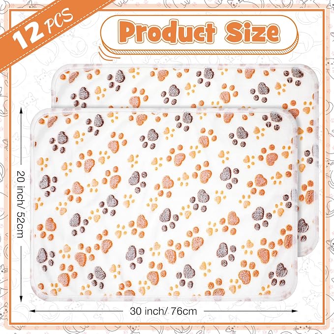 Tegeme 12 Pcs Pet Blankets Soft Fluffy Fleece Dog Cat Warm Paw Print Pattern - Image 2