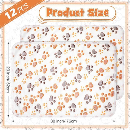 Tegeme 12 Pcs Pet Blankets Soft Fluffy Fleece Dog Cat Warm Paw Print Pattern - Image 2