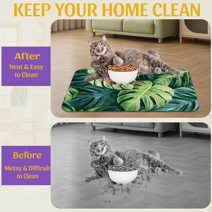 Tropical Palm Leaves Pet Feeding Mat, Absorbent Quick-Dry Dog Cat Bowl Mat - Image 4