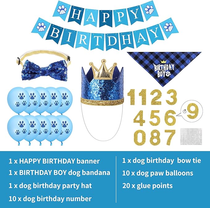 Dog Birthday Party Supplies, Dog Birthday Hat Bandana Scarf - Image 2