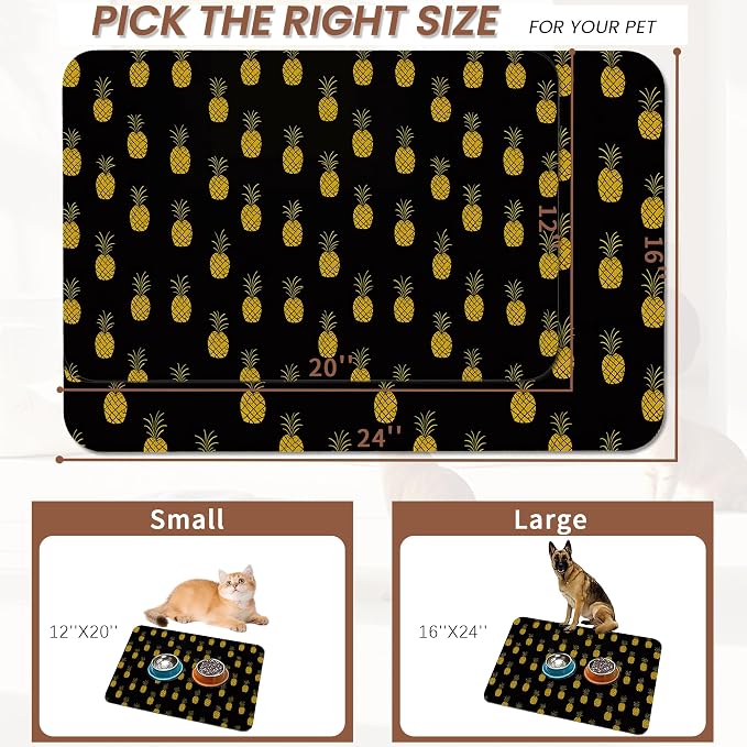 Dog Food Mat for Floors, Pineapple Tropical Absorbent Quick-Dry Pet Feeding Mat - Image 2