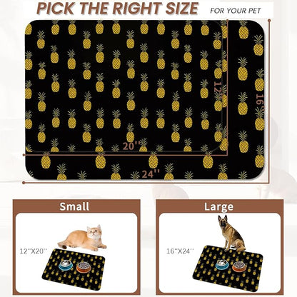 Dog Food Mat for Floors, Pineapple Tropical Absorbent Quick-Dry Pet Feeding Mat - Image 2
