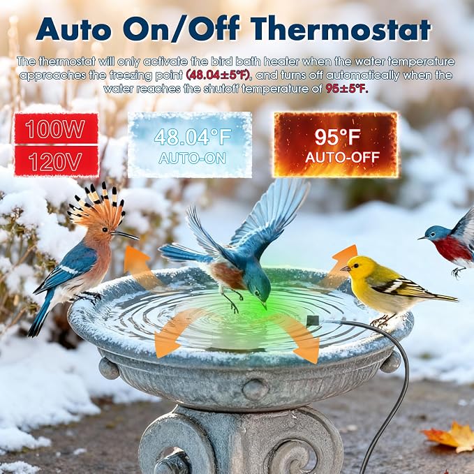 Outdoors 100W Bird Bath Heater for Winter, Birdbath Deicer Pond De-icer - Image 4