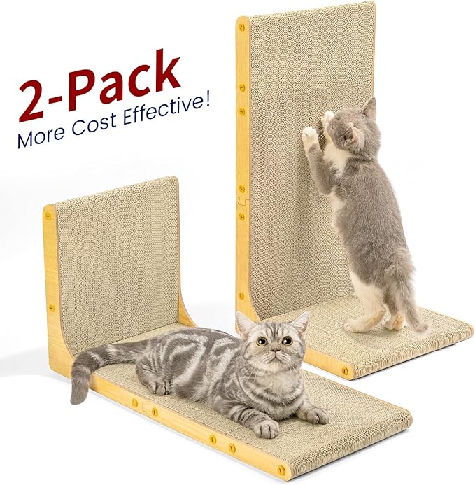 Cardboard Cat Scratcher, 23 Inch L Shape Scratch Pad Wall Mounted, Vertical - Image 4