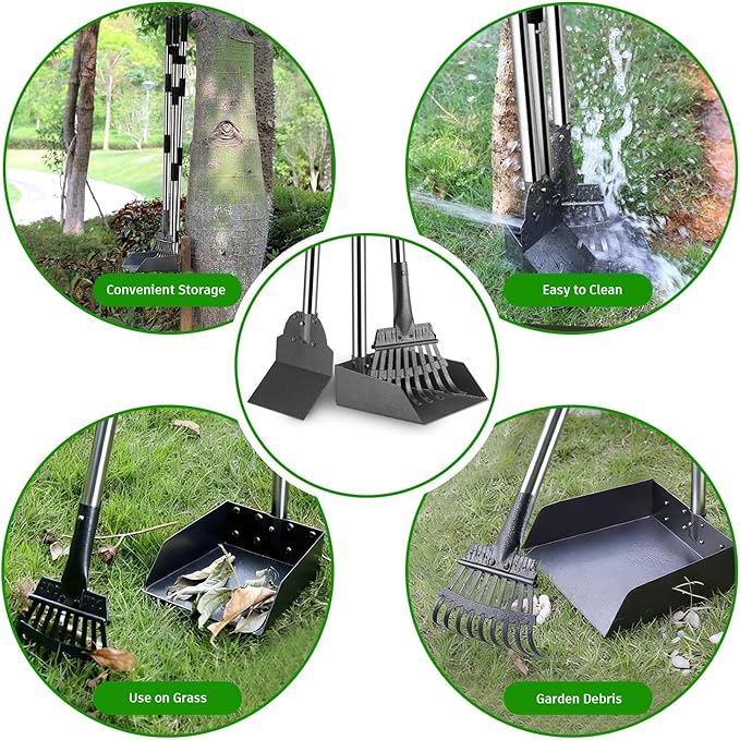 Pooper Scooper, Long Handle Dog Pooper Scooper, Heavy Duty Stainless Steel Rake - Image 7