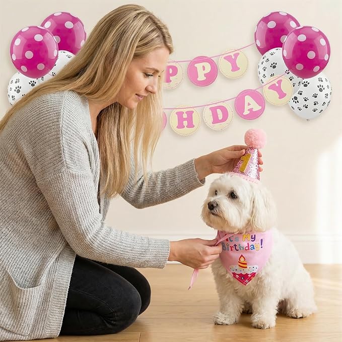 Pet Birthday Party Set, Dogs Bandana and Dog Birthday Hat - Image 6