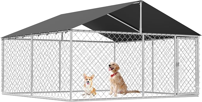 Petonly Outdoor Dog Enclosure Heavy Duty Dog Kennel House Mesh Dog Big Cage Pet by Petony