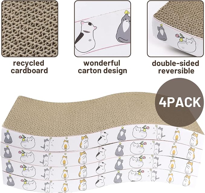 PatiencET Cat Scratcher Cardboard 4 Pack Cat Scratch Pad Reversible Scratcher - Image 3