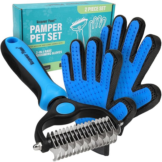 Maxpower Planet Pet Grooming Brush and 2X Grooming Gloves Combo by MaxpowerPlanet