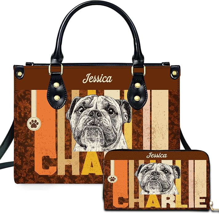 Personalized Pet Mom Leather Handbag – Custom Name Dog Cat Photo Purse by Encycom