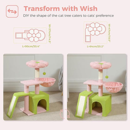 PETEPELA Flower Cat Tree for Indoor Cats, Cozy Hammock and Removable Flower Bed - Image 2