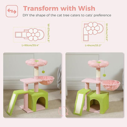 PETEPELA Flower Cat Tree for Indoor Cats, Cozy Hammock and Removable Flower Bed - Image 2