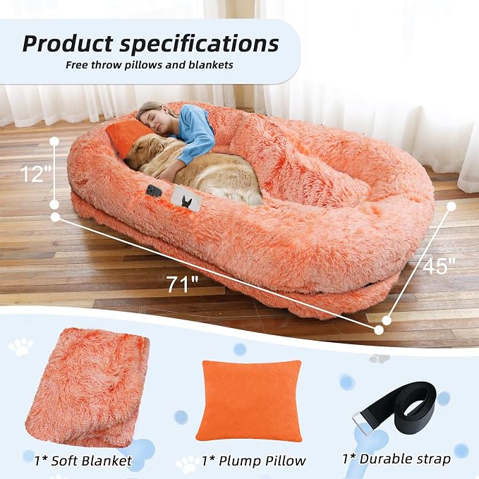 Human Dog Bed, Washable Faux Fur Pet Bed - Image 5