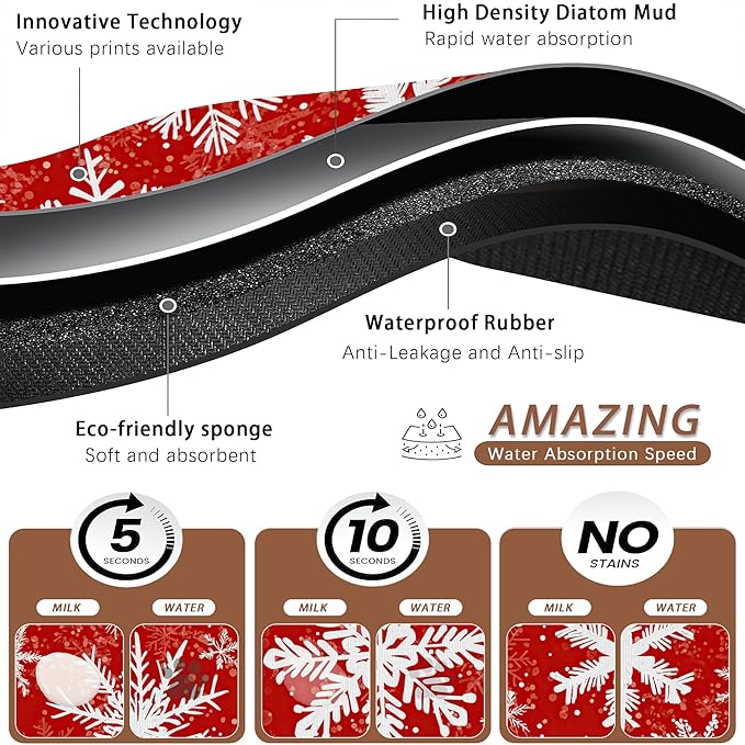 Christmas Dog Food Mat for Floors, Snowflake Absorbent Pet Food and Water Bowl - Image 3