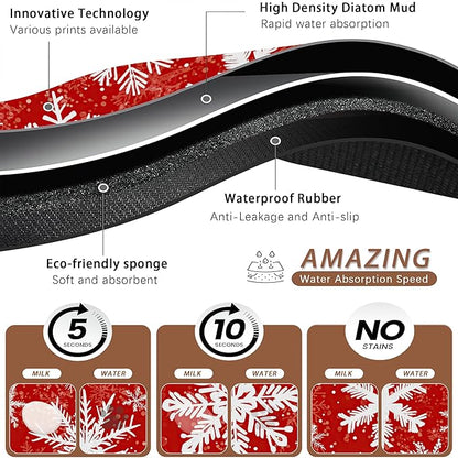 Christmas Dog Food Mat for Floors, Snowflake Absorbent Pet Food and Water Bowl - Image 3
