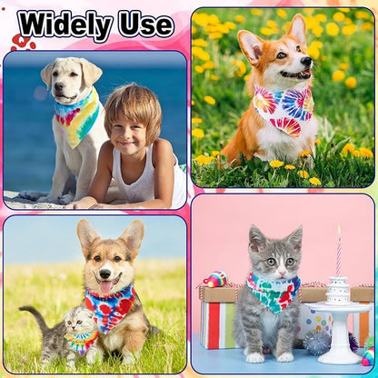 Aliceset 180 Pcs Tie Dye Dog Bandana Bulk Rainbow Bandanas - Image 7