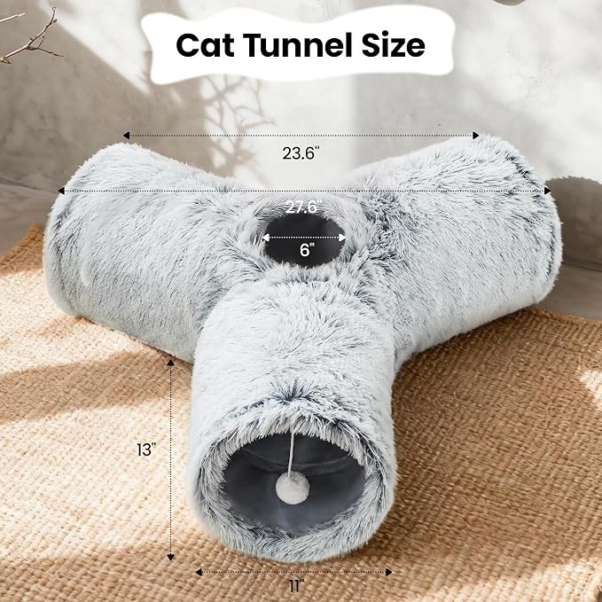 Tempcore Plush Cat Tunnel for Indoor Cats，Collapsible 3-Way Pet Tunnel Toy - Image 2