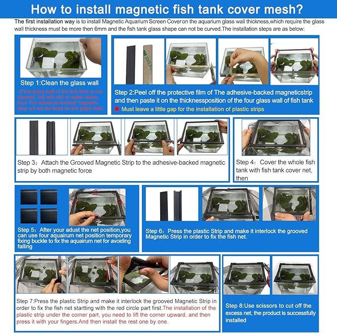 Magnetic Aquarium lid Fish Tank Hood top Cover Anti-Jumping net Cover mesh to - Image 2