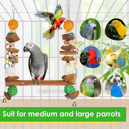 3-in-1 Parrot Toys Natural Coconut Fiber Parrot Hammock Natural Bird Perches - Image 3