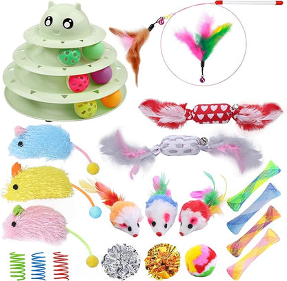 UPSKY 24 PCS Cat Toys, 3-Level Turntable Kitten Toys Set, Interactive Cat by UPSKY