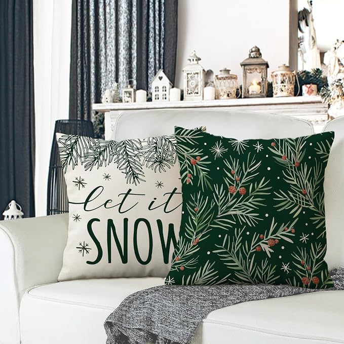 Fahrendom Winter Vibes Green Decorative Throw Pillow Covers 18 x 18 Set of 4 - Image 2
