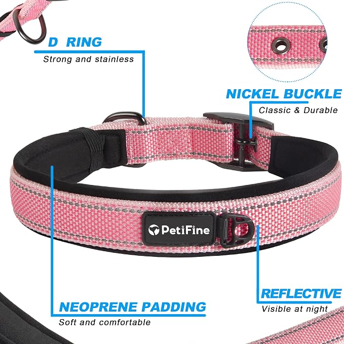 PetiFine Dog Collars for Small Dogs, Neoprene Padded Dog Collar, Reflective - Image 3