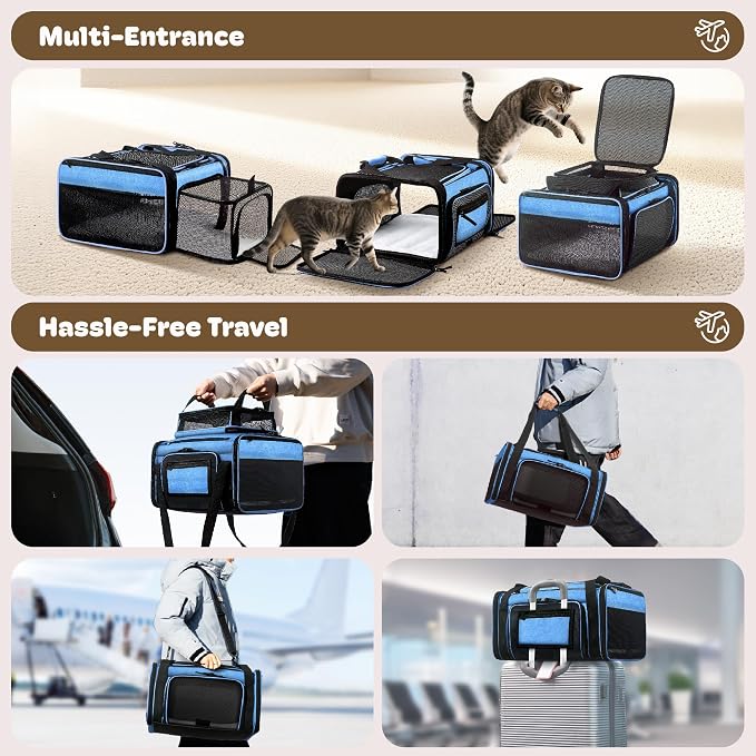 Top and 2 Sides Expandable Cat Carrier 18x13.5x9.5, TSA Airline Approved Dog - Image 6