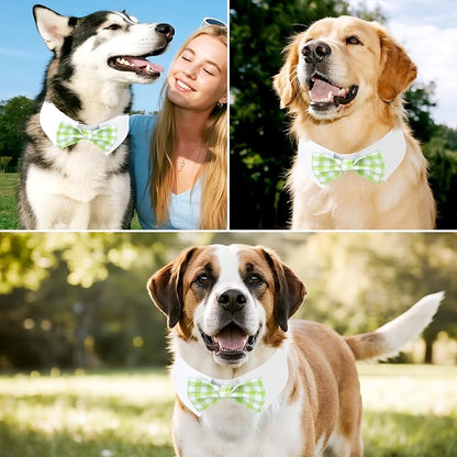 Segarty Dog Bow Tie for Neck Girths 16.5-21.2in, Adjustable Green Plaid Bowtie - Image 3