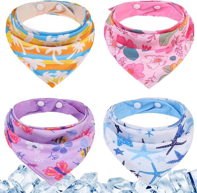 PAWCHIE Dog Cooling Bandana Small, 4 Packs Ice Cool Pet Triangle Scarf Bibs by PAWCHIE