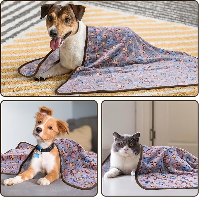 Dono 1 Pack 3 Dog Blankets for Small Dogs, Soft Fluffy Paw Print Pattern Fleece - Image 7