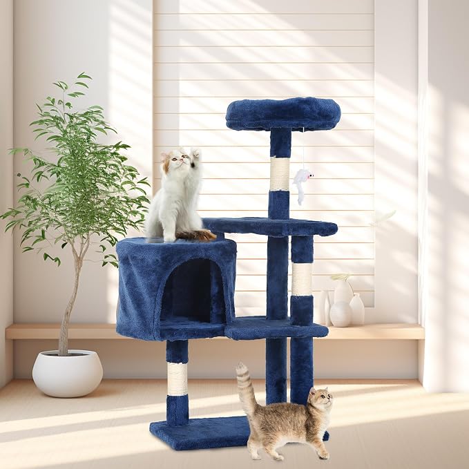 FDW | 36" Cat Tree Tower | Navy Blue | Multi-Level Indoor Activity Center - Image 2